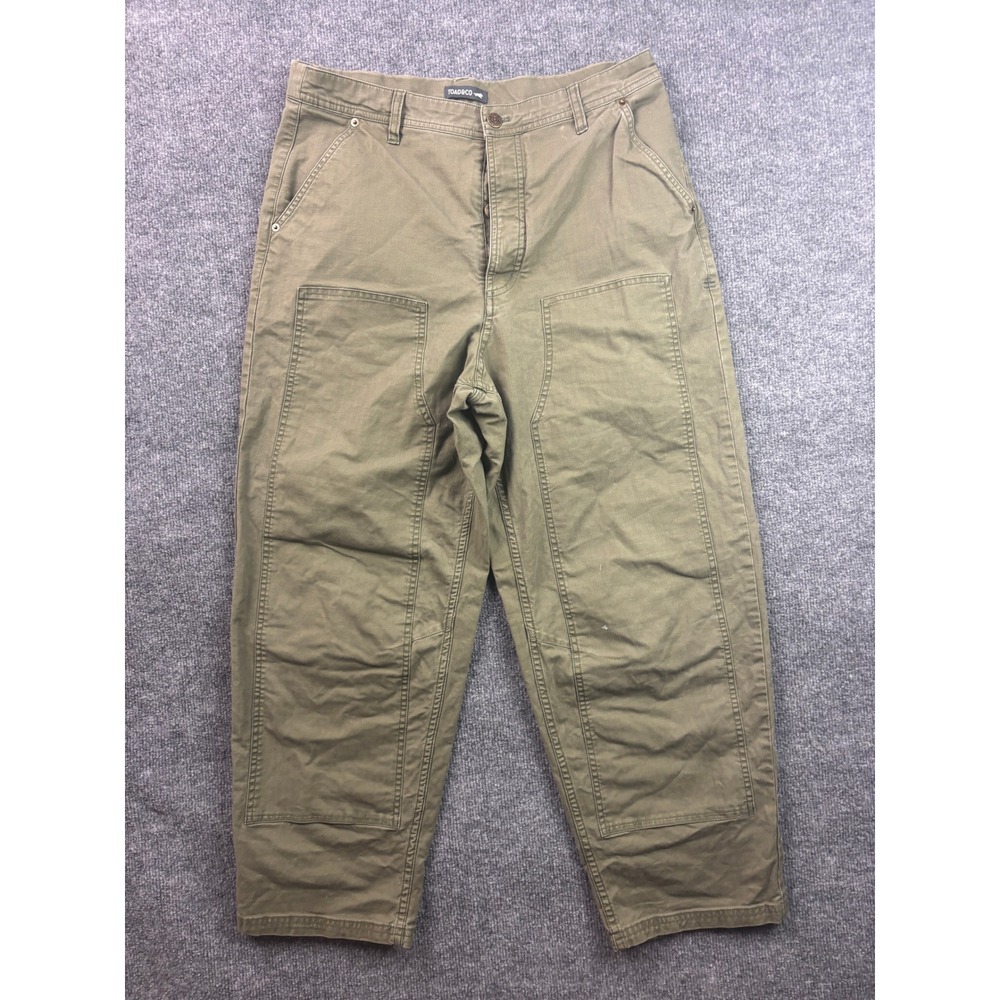 Toad&Co Double Knee Utility Pants Women 12 Green Canvas Button Fly Workwear